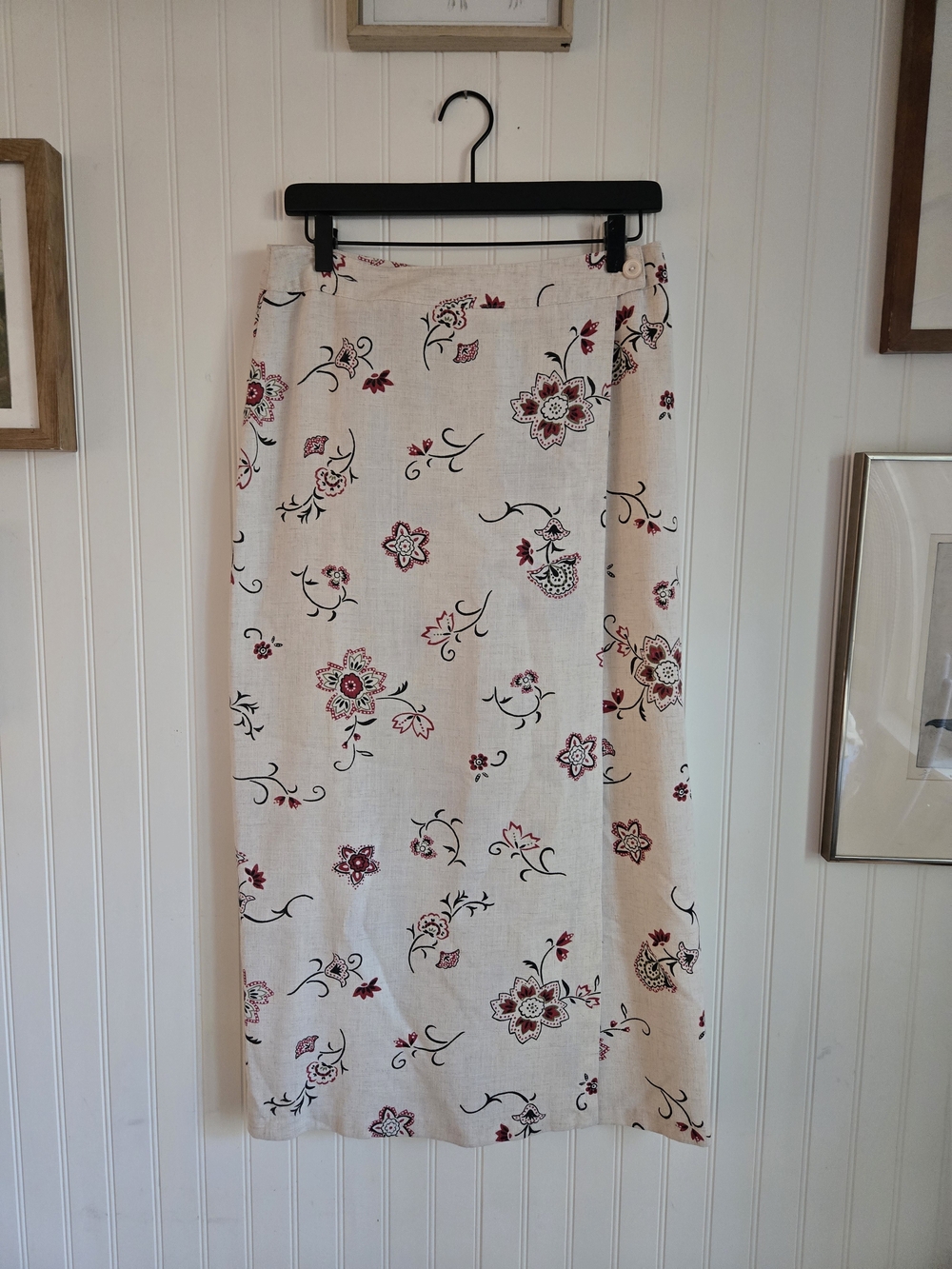 Wrapper Cream Midi Wrap Skirt Folk Scandi Floral Pattern